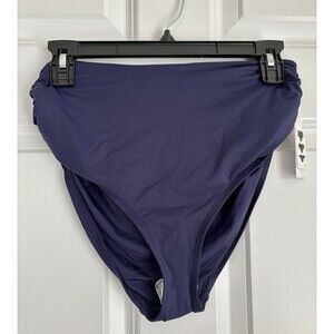 Anne Cole Bikini Botton Women Side Shirred High Waist Navy Size M/L Convertible